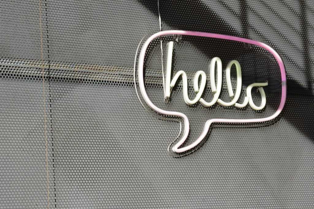 'Hello' sign on a wall